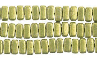 50 6x3mm Lime Punch Saturated Metallic Two Hole Glass Brick Beads
