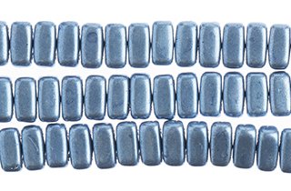 50 6x3mm Little Boy Blue Saturated Metallic Two Hole Glass Brick Beads