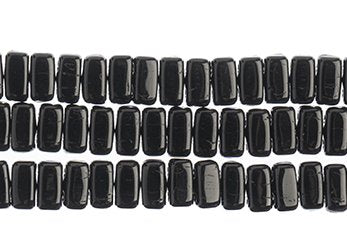50 6x3mm Opaque Black Two Hole Glass Brick Beads