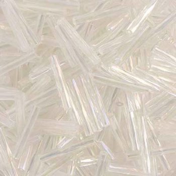 25 Grams of 15mm Transparent Crystal Iris Twisted Bugle Beads