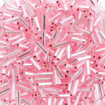 50g #3 Silver Lined Light Pink Bugle Beads