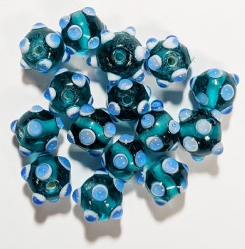 15 8-10mm Blue Zircon, White, & Blue Bumpy Beads