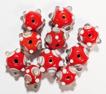 10, 10 to 12mm Orange, White, & Grey Round Bumpy Beads