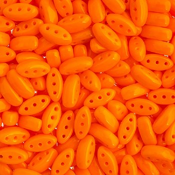 50, 8x3mm Opaque Orange 3 Hole Czech Glass Cali Beads
