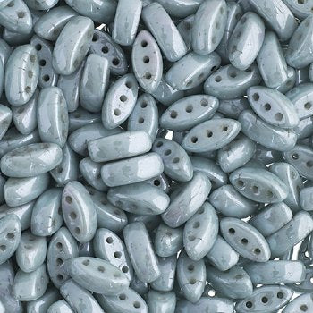 50, 8x3mm Chalk White Green Lustre 3 Hole Czech Glass Cali Beads