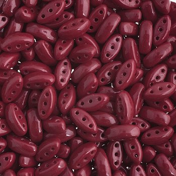 50, 8x3mm Opaque Coral Red 3 Hole Czech Glass Cali Beads