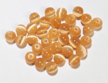 30 6mm Round Light Peach Fiber Optic Cats Eye Beads