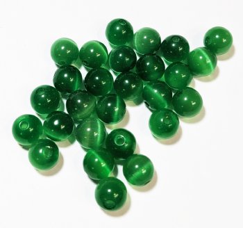 25 8mm Round Green Fiber Optic Cat Eye Beads