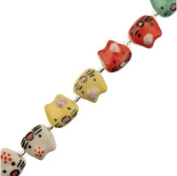 8, 15mm Handpainted Ceramic Cat Face Beads