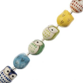 7, 17x14mm Handpainted Ceramic Owl Beads