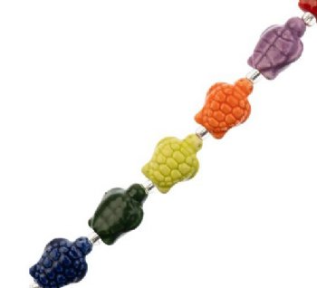 6, 18x14mm Handpainted Ceramic Turtle Beads