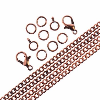 36 Inch 3mm Antique Copper Plated Curb Chain and Finding Set
