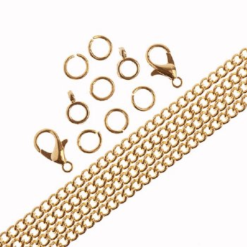 36 Inch 3mm Gold Plated Curb Chain and Finding Set