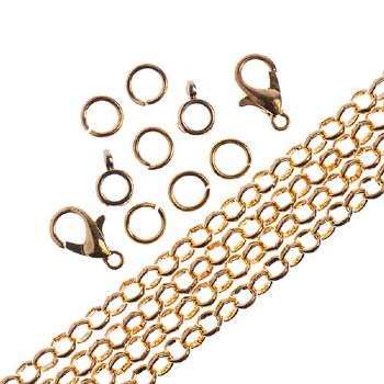 36 Inch 4mm Gold Plated Rolo Chain and Finding Set