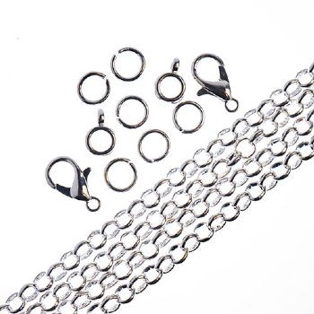 36 Inch 4mm Silver Plated Rolo Chain and Finding Set