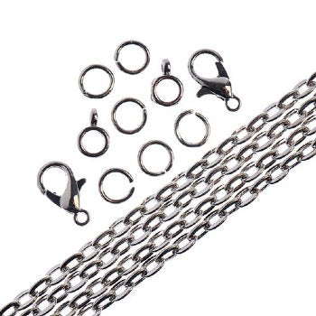 36 Inch 4x3mm Nickel Plated Oval Cable Chain and Finding Set