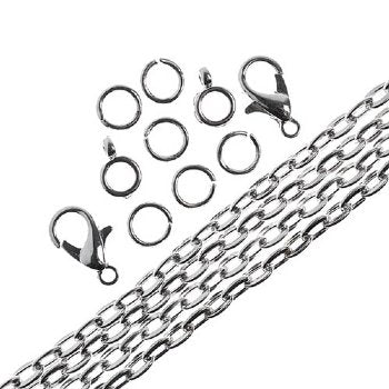 36 Inch 4x3mm Silver Plated Oval Cable Chain and Finding Set