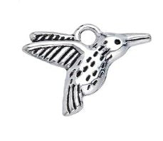 1, 12x17mm Antique Silver Hummingbird Pendant