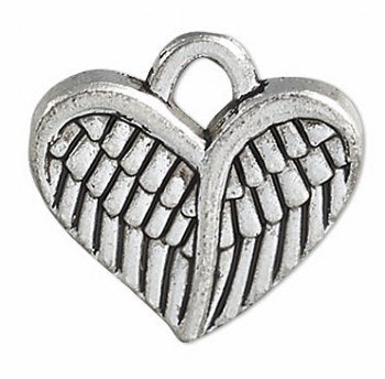 1, 13x10mm Antique Silver Folded Winged Heart Pendant / Charm