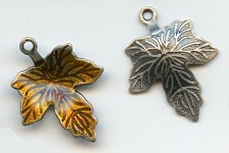 1 13x12mm Antique Silver and Topaz Enamel Maple Leaf Pendant