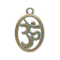 1, 19x14mm Brass Patina Oval Om Pendant / Charm