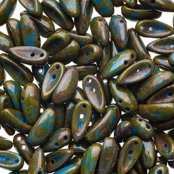 25, 4x11mm Opaque Blue Travertine Czech Glass Chilli Beads