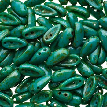 25, 4x11mm Opaque Turquoise Green Travertine Glass Chilli Beads