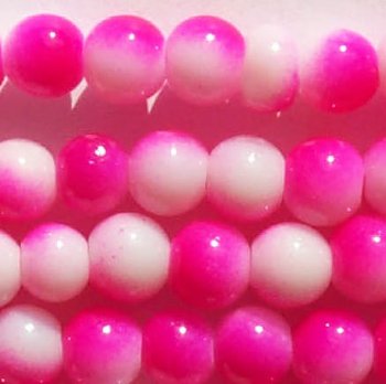 66 6mm Round Two Tone Neon White & Pink Chinese Crystal Beads