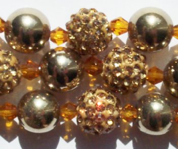 8 Inch Strand of Chinese Glass and Crystal Shamballa Beads - Golden Diamond