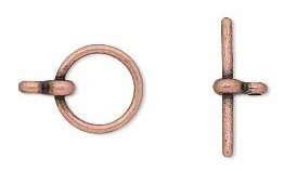 Set of 5 12mm Antique Copper Round Toggle Clasps
