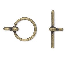 Set of 5 12mm Antique Gold Round Toggle Clasps