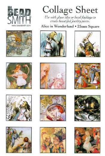 1 Sheet of 23mm Square Collage Images - Alice In Wonderland
