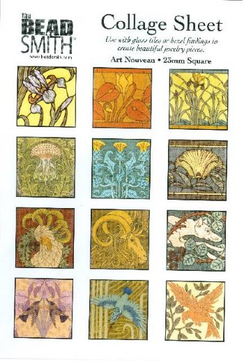 1 Sheet of 23mm Square Collage Images - Art Nouveau