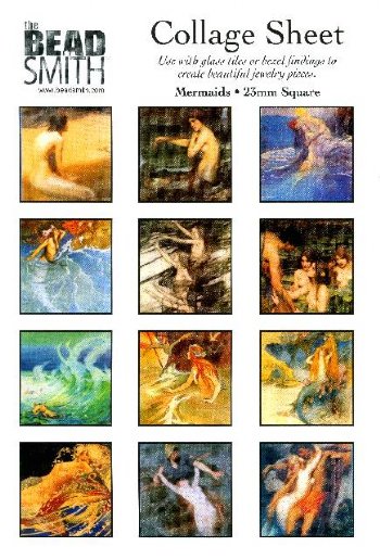 1 Sheet of 23mm Square Collage Images - Mermaids