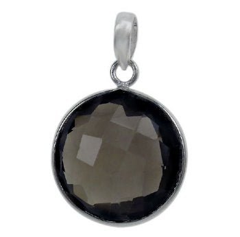 1 21mm Faceted Smoke Topaz and Sterling Silver Rounf Pendant