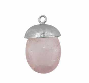 1, 10x8mm Rhodium Plated Sterling Silver Faceted Rose Quartz Charm