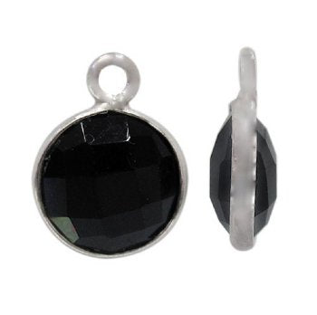 1 9mm Faceted Black Onyx and Sterling Silver Round Pendant