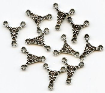 10 14x13mm Fancy Antique Silver 3 Loop Connectors