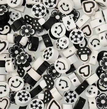 60 pcs of Black and White Mixed Shape Polymer Clay Beads