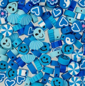 60 pcs of Blue Mixed Shape Polymer Clay Beads