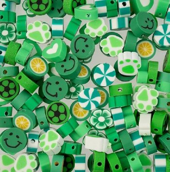 60 pcs of Green Mixed Shape Polymer Clay Beads