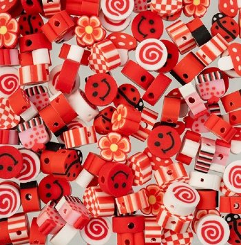 60 pcs of Red Mixed Shape Polymer Clay Beads