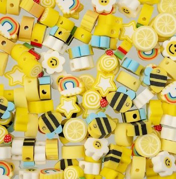 60 pcs of Yellow Mixed Shape Polymer Clay Beads