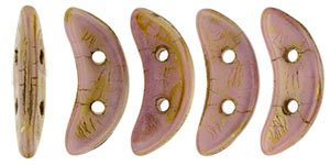 10 Grams 3x10mm Opaque Rose Gold Topaz Lustre CzechMates Crescent Glass Beads
