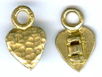 Set of 12x7mm Brass Hammered Heart 2mm Hole Cord Ends