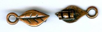 Set of 15x6mm Antique Copper Leaf 2mm Hole Cord Ends