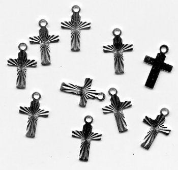 10 9x7mm Silver Plated Corrugated Mini Crosses