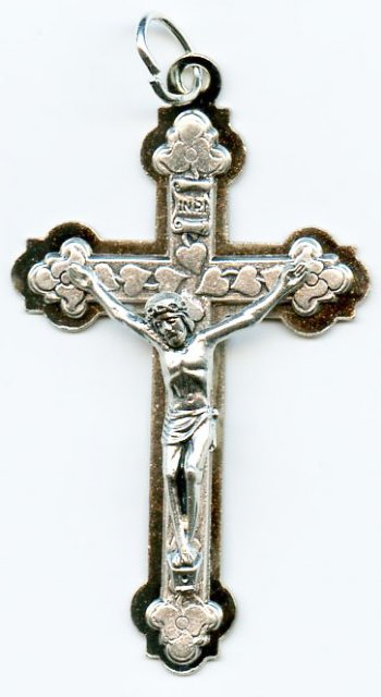 1 50x30mm Large Antique Silver Crucifix with Hearts
