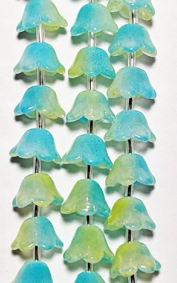 7 Inch Strand Crystal Lane 6x10mm Blue & Green Cupped Flower Beads