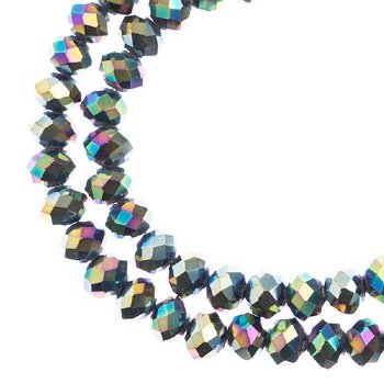 78, 4x6mm Faceted Opaque Multi Iris Crystal Lane Donut Rondelle Beads.